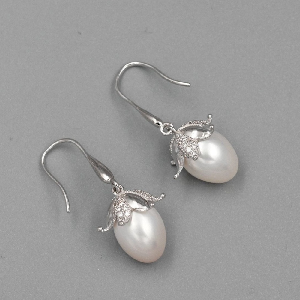White Freshwater Pearl Sterling Silver Earrings - Picture 3 of 7